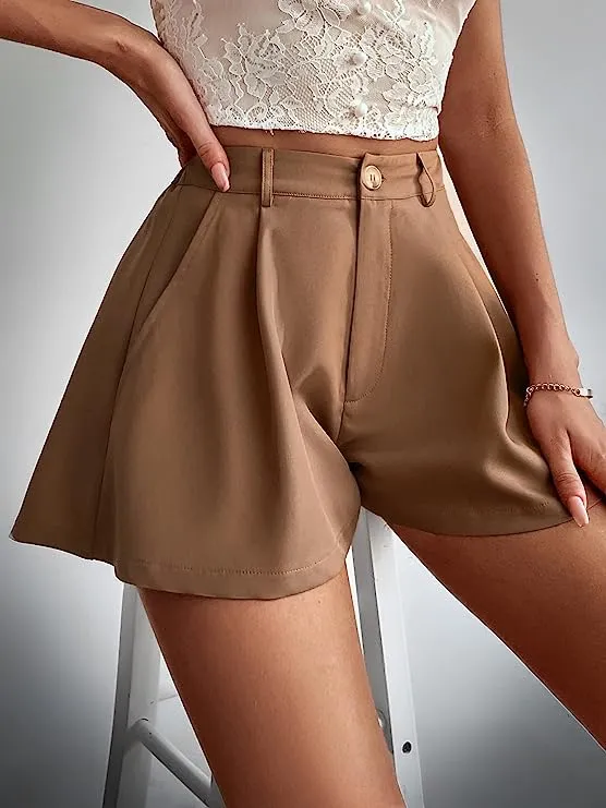 Summer Chic White High Waist Pleated Shorts